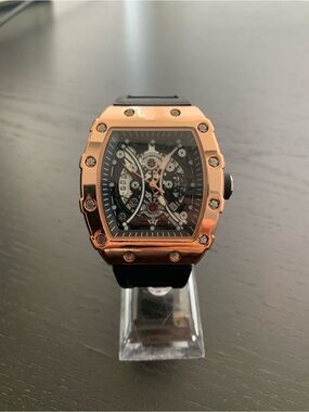 Black Skeleton Dial Gold Bezel Sports Watch - RM style